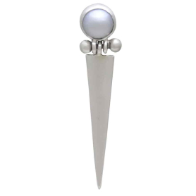 Sterling Silver Pearl Post Earrings with Hinged Spike Front View
