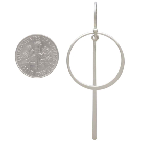 Sterling Silver Circle and Line Dangle Earrings 55x23mm dime view