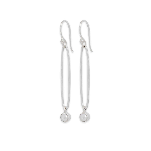Nina Designs Silver Long Oval Link Dangle Earrings w Pearl Drop 48x5mm