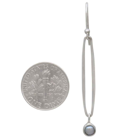Silver Long Oval Link Dangle Earrings w Pearl Drop with Dime