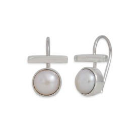 Sterling Silver Pearl and Bar Earrings 16x10mm