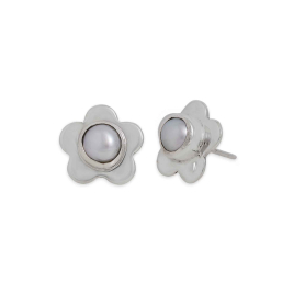 Sterling Silver Pearl Daisy Post Earrings 11x11mm