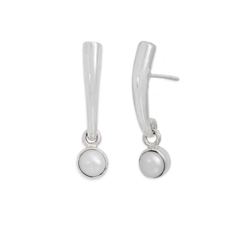 Sterling Silver Tapered Bar with Pearl Post Earrings 22x5mm