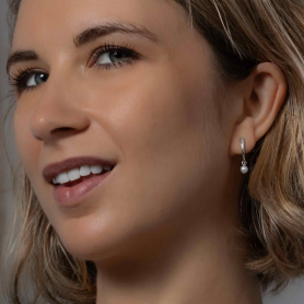 Sterling Silver Tapered Bar with Pearl Post Earrings 22x5mm on model