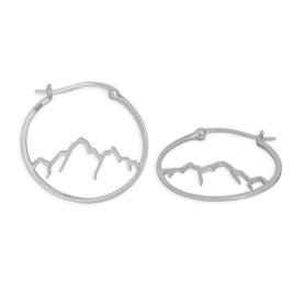 Sterling Silver Openwork Mountain Hoop Earrings 28x28mm