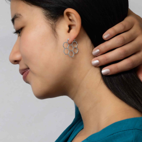 Sterling Silver Honeycomb Hoop Earrings 28x28mm on model