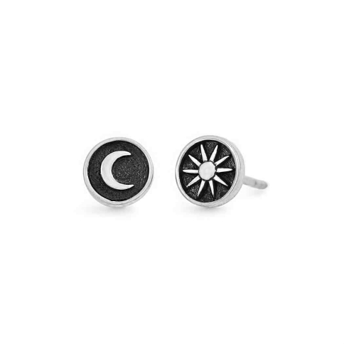 Nina Designs Sterling Silver Raised Sun and Moon Post Earrings white background