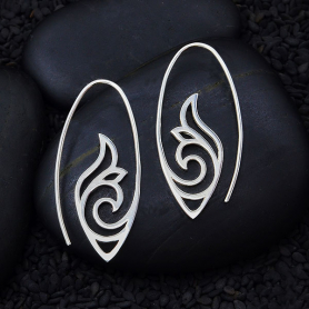 Sterling Silver Openwork Scroll Work Earrings 36x17mm