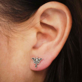 Sterling Silver Luna Moth Post Earrings 9x10mm  on ear