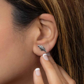 Sterling Silver Raven Earring on Model