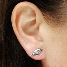 Sterling Silver Raven Post Earring on Model