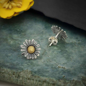 Nina Designs Mixed Metal Daisy Post Earrings 