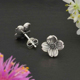 Sterling Silver Dogwood Flower Post Earrings 11x11mm