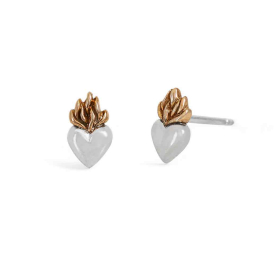 Sterling Silver Heart Post Earrings with Bronze Flame 9x5mm