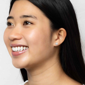 Sterling Silver Dog Face Post Earrings on model