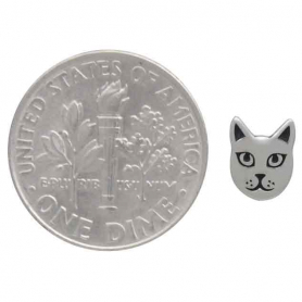 Sterling Silver Cat Face Post Earrings 7x6mm