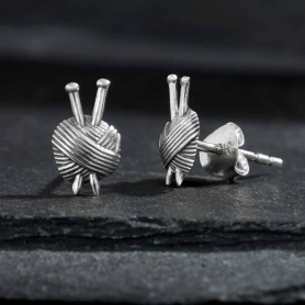Sterling Silver Yarn Ball Post Earrings 11x7mm
