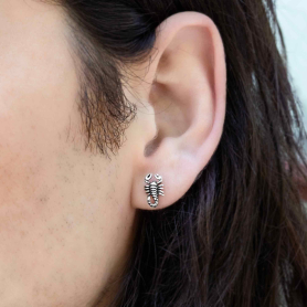 Sterling Silver Scorpion Earrings on Ear