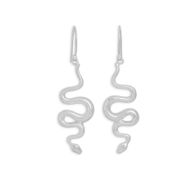 Sterling Silver Snake Dangle Earrings 50x14mm