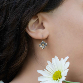 Mixed Metal Dogwood Blossom Hook Earrings on model