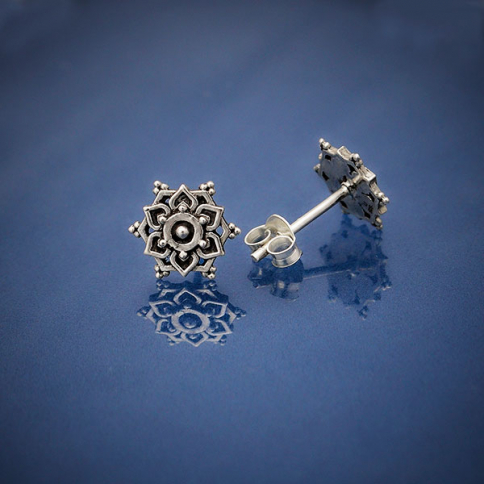 Sterling Silver Mandala Stud Earrings 10x10mm