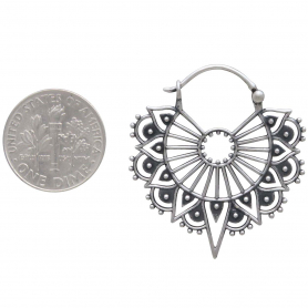 Sterling Silver Art Deco Wire Hoop Earrings 33x31mm