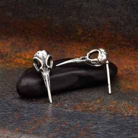 Sterling Silver Hummingbird Skull Post Earrings 20x7mm