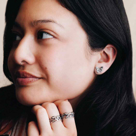 Sterling Silver Monarch Butterfly Post Earrings 10x13mm with Leaf Rings