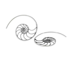 Sterling Silver Nautilus Spiral Hoop Earrings 36x44mm