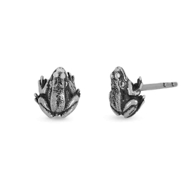 Sterling Silver Tiny Dimensional Frog Post Earrings 7x7mm