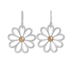 Mixed Metal Openwork Daisy Dangle Earrings 35x25mm