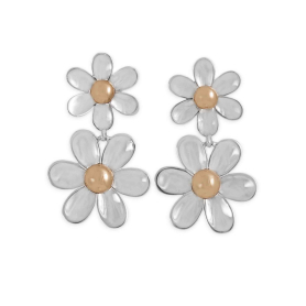Mixed Metal Two Daisy Dangle Post Earrings 29x17mm