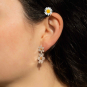 Mixed Metal Two Daisy Dangle Post Earrings on ear