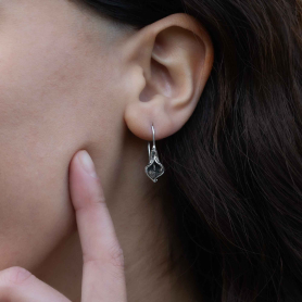 Sterling Silver Calla Lily Hook Earrings on ear