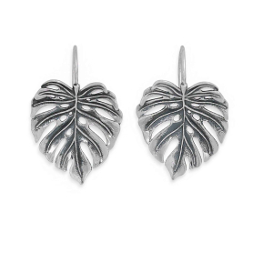 Sterling Silver Monstera Leaf Hook Earrings 30x20mm