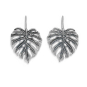 Silver Dimensional Monstera Leaf Hook Earrings 30x20mm