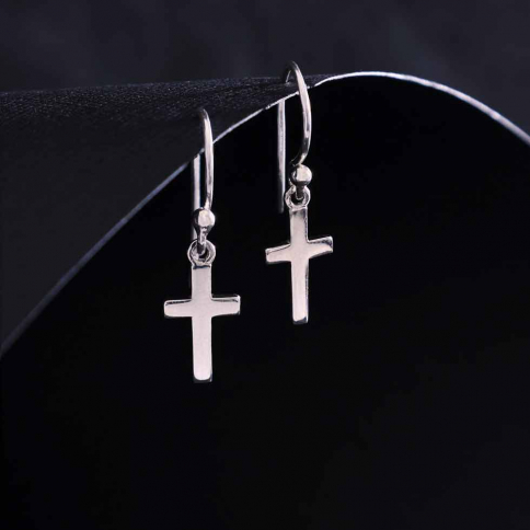Sterling Silver Cross Dangle Earrings 25x7mm