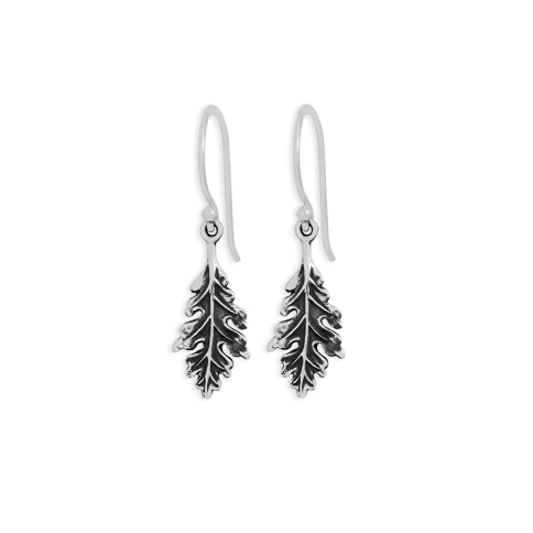 Nina Designs Sterling Silver Oak Leaf Dangle Earrings 33x9mm