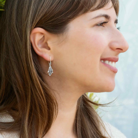 Sterling Silver Oak Leaf Dangle Earrings 33x9mm on model