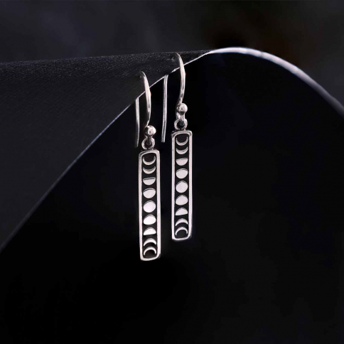 Sterling Silver Vertical Moon Phase Dangle Earrings 36x4mm