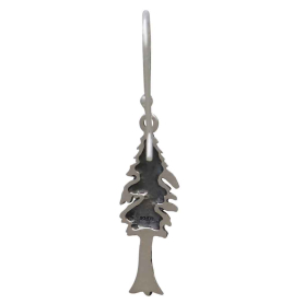 Sterling Silver Dimensional Pine Tree Dangle Earrings Back View