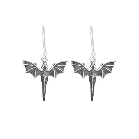 Nina Designs Sterling Silver Flying Dragon Dangle Earrings 33x21mm