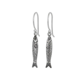 Sterling Silver Small Sardine Dangle Earrings 38x5mm