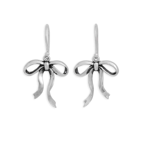Sterling Silver Dainty Bow Dangle Earrings 36x20mm