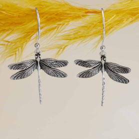 Sterling Silver Dragonfly Dangle Earrings 