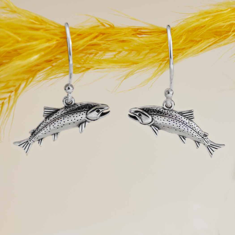 Sterling Silver Trout Dangle Earrings 25x20mm