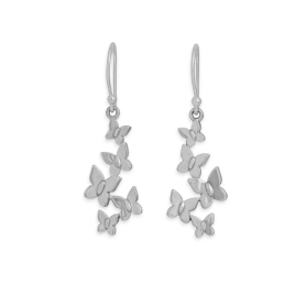 Sterling Silver Butterfly Cluster Dangle Earrings 38x13mm