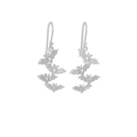 Sterling Silver Bat Cluster Dangle Earrings 36x16mm