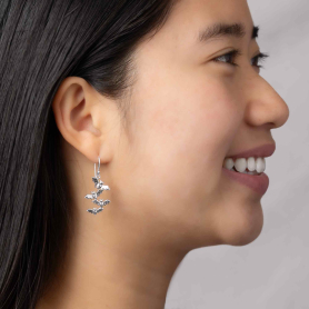 Sterling Silver Bat Cluster Dangle Earrings 36x16mm on model