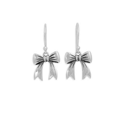 Nina Designs Sterling Silver Dimensional Bow Dangle Earrings 25x13mm